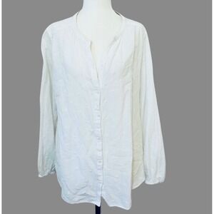 Old Navy Embroidered Blouse Button‎ Down Long Sleeve White Top Size M